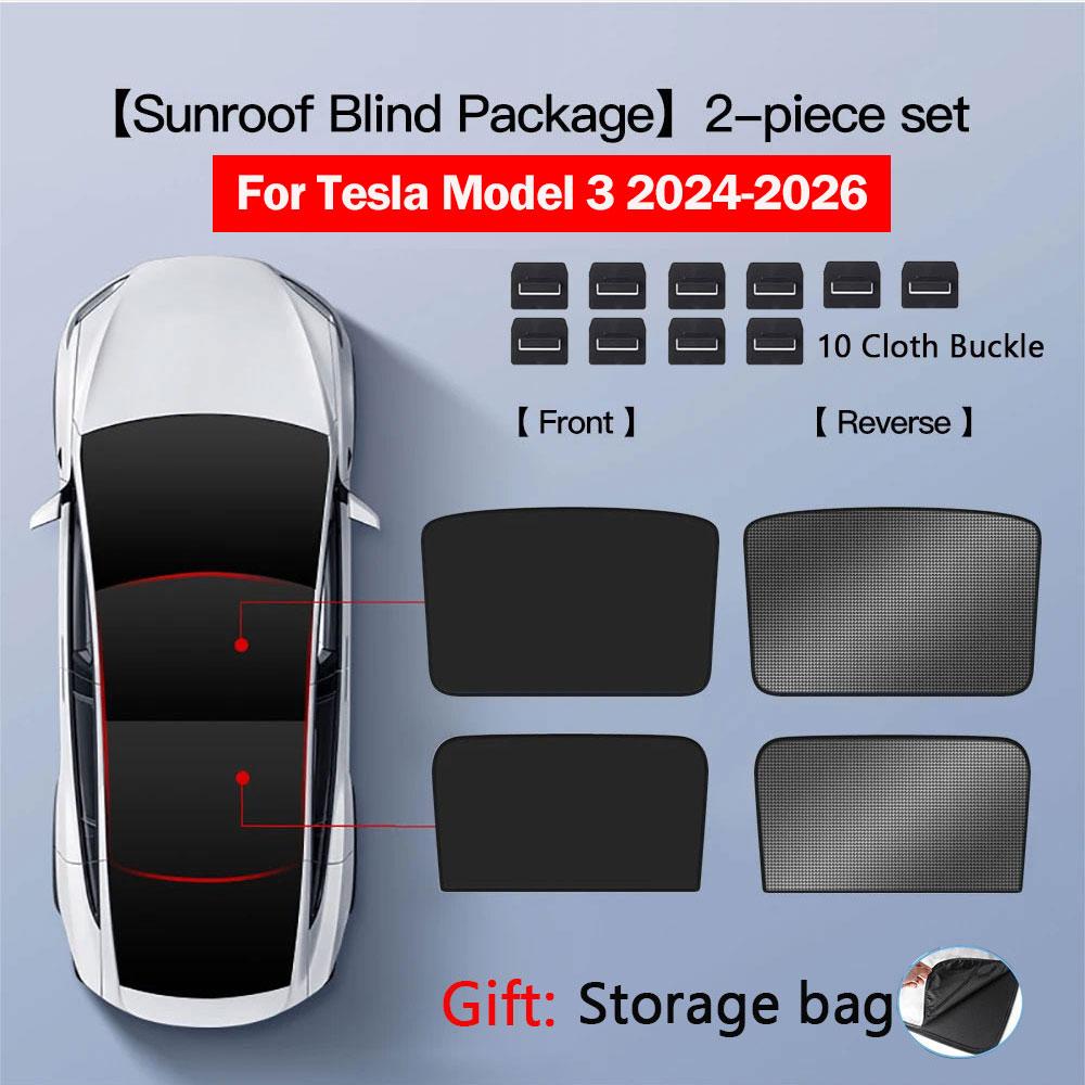 Sun Shades For Tesla Model 3 Highland Model Y 2017-2026 Ice Cloth Buckle Sun Pare Glass Front Rear Sunroof Skylight Accessory