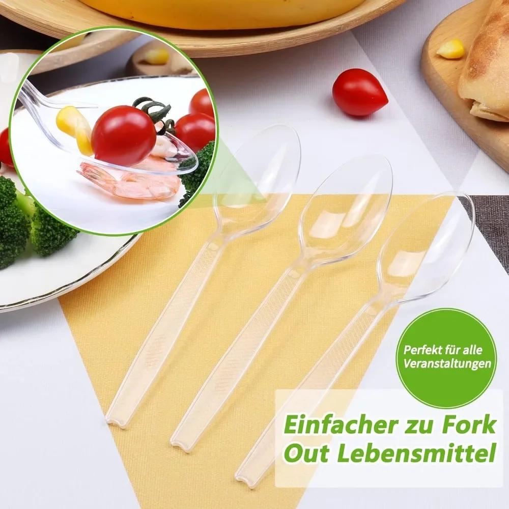 100 шт. Одноразовые пластиковые ложки Пластиковые столовые приборы Прозрачная чайная ложка Одноразовая посуда для десерта Мороженое Праздничные принадлежности