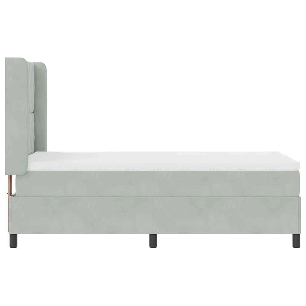 Box Spring Bed with Mattress Light Gray 90 x 190 cm Velvet