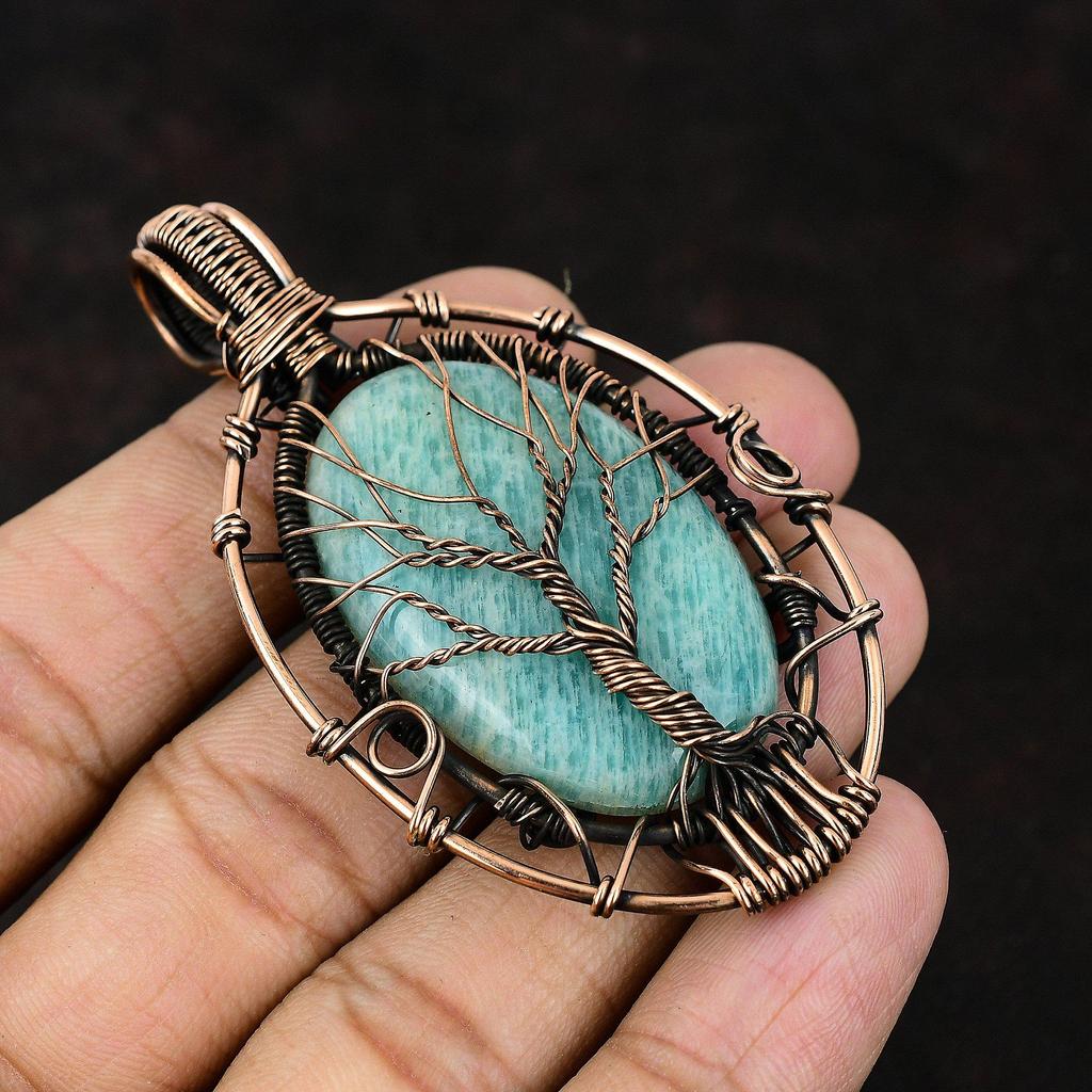 Tree Of Life Amazonite Pendant Gemstone Pendant Copper Wire Wrapped Pendant Copper Jewelry Handmade Designer Pendant Amazonite Gift For Her