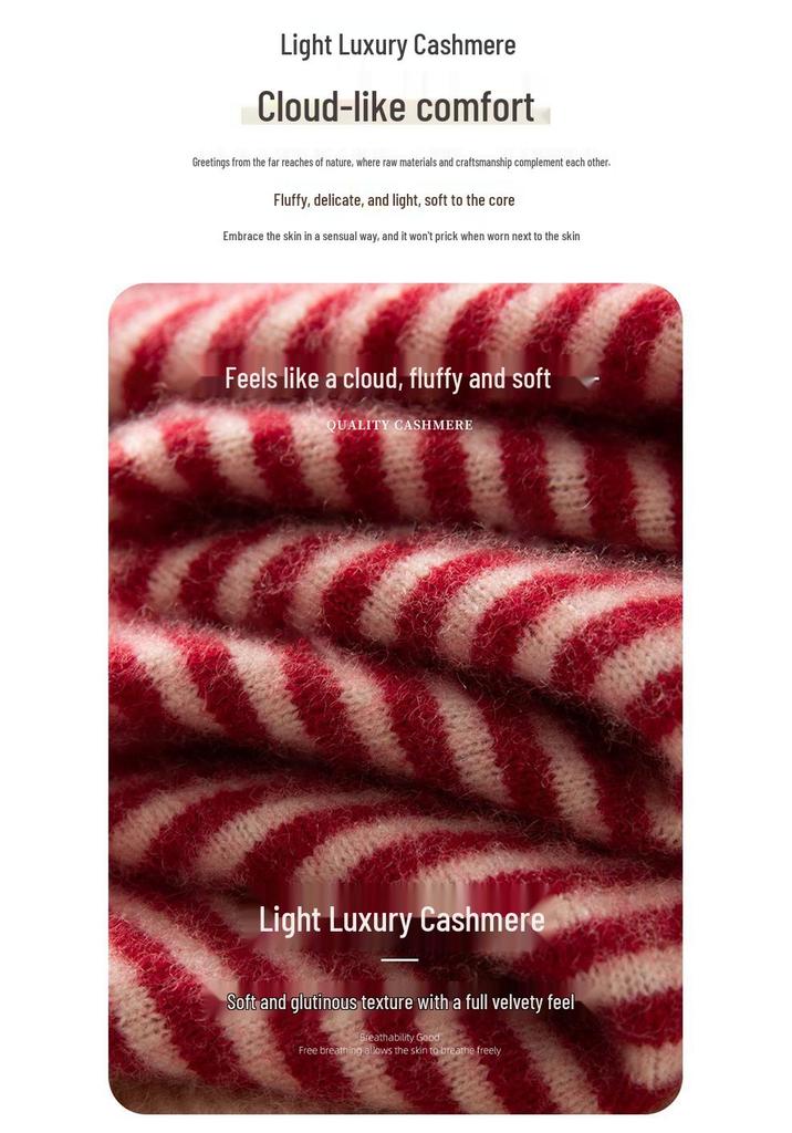 Women's Striped Cashmere Sweater - Long Sleeve, Loose Fit, Round Neck, Versatile Knitwear for Autumn/Winter