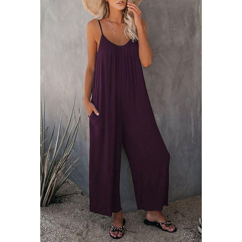 Solid Color U-neck Sleeveless Jumpsuit Women's Pure Color U-Neck Sleeveless Jumpsuit