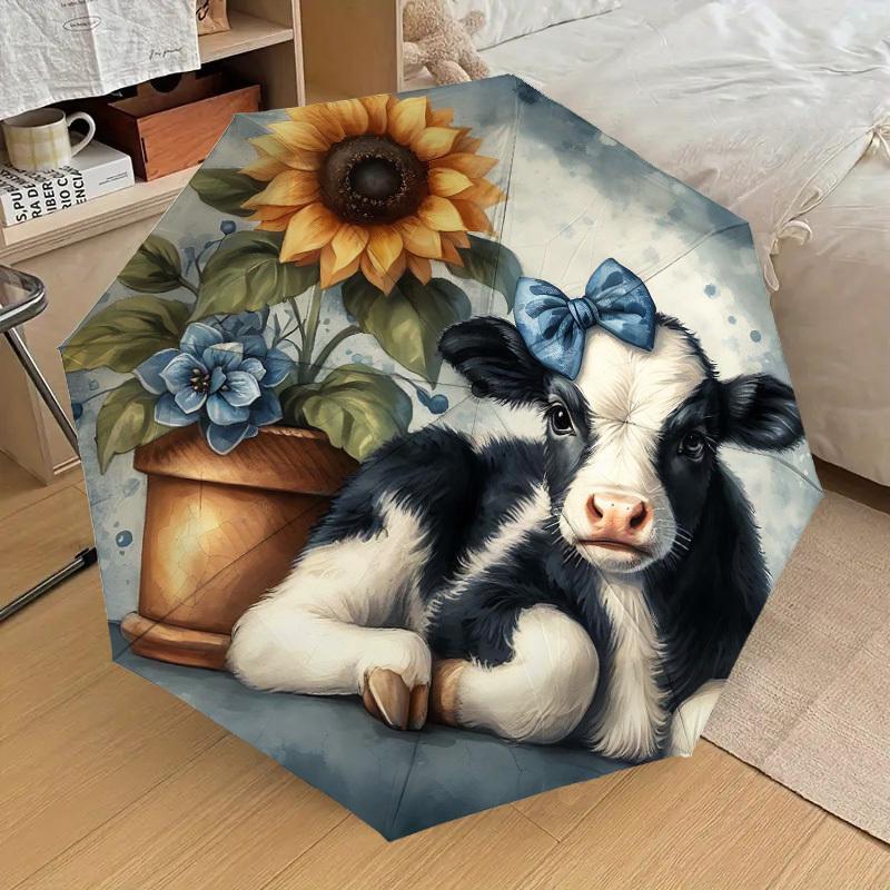 1PC cow sunflower Umbrella-8-Rib Reinforced, Automatic Open, Lightweight & Durable, Cute Fashion Accessory for Outdoor-T320