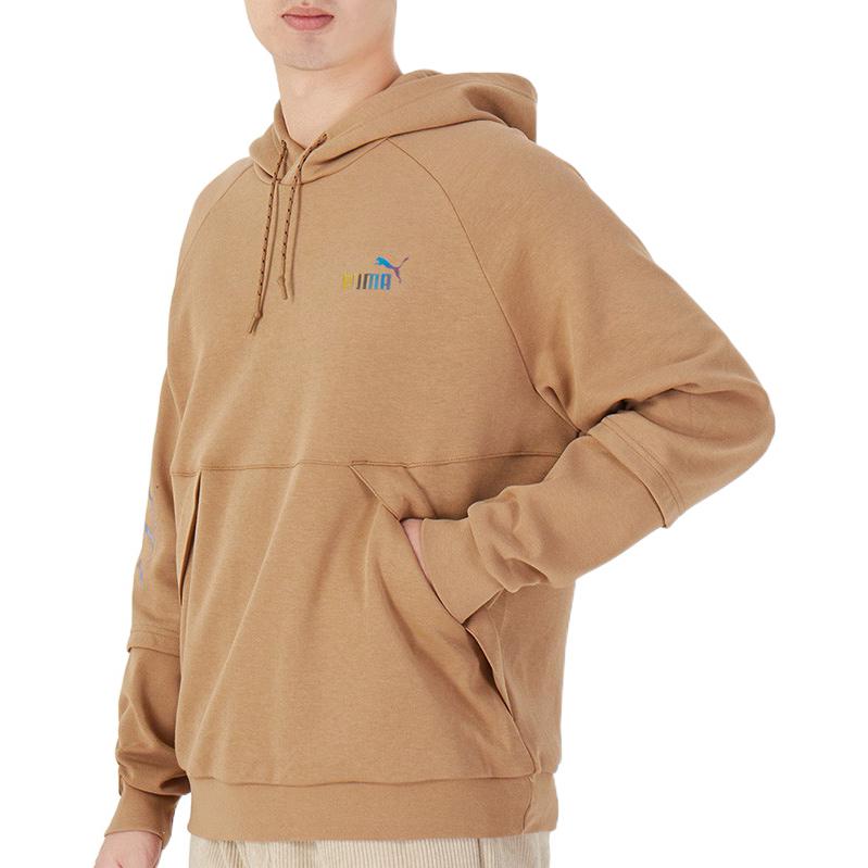 Puma Logo Print Loose Hoodie Men Tops Khaki 537016-63