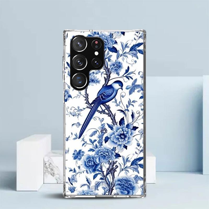 Сине-белый фарфоровый мягкий чехол для телефона Samsung Galaxy S25 Edge S26 S24 S23 Ultra S22 S21 Plus S20 FE Рисунок S