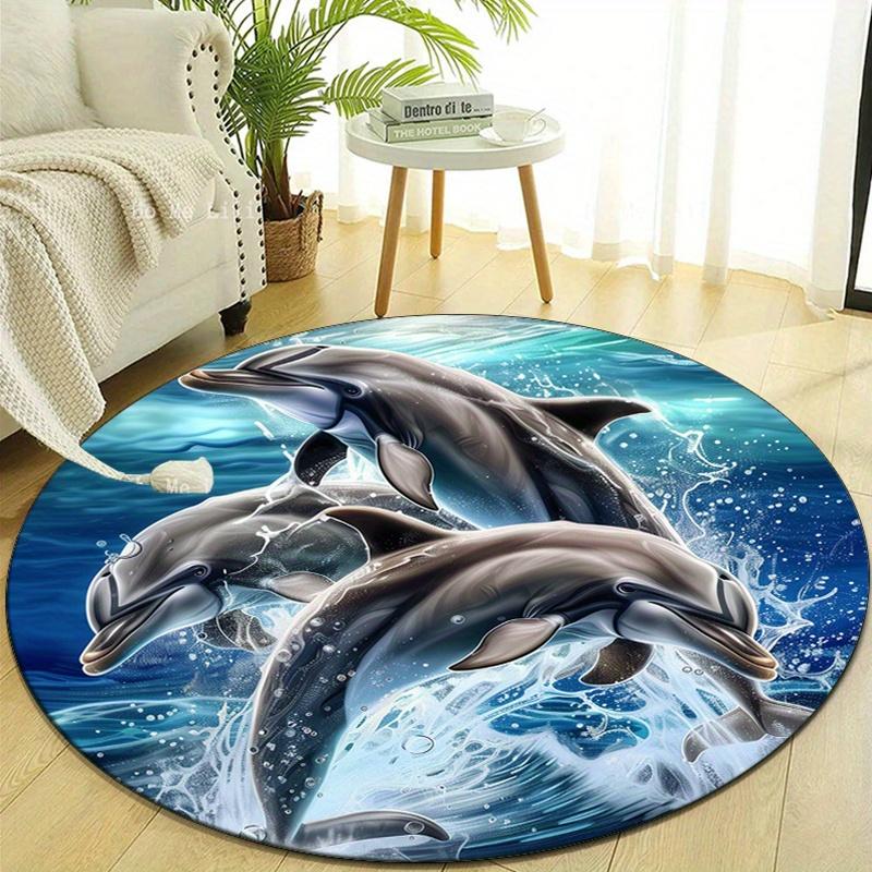 Круглый коврик для стула с принтом дельфинов, полиэстер, нескользящий - Декоративный ковер для спальни, гостиной, хрустальный велюр - Универсальный домашний декор, кровати