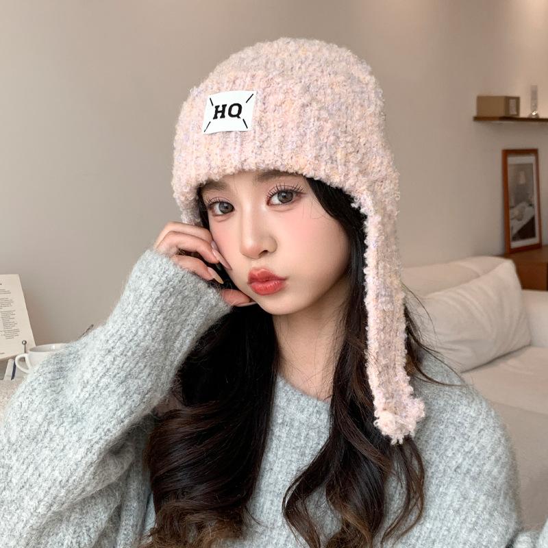 Осенне-зимняя модная повседневная вязаная шапка из кораллового флиса, японская универсальная теплая шапка для женщин, уличная ветрозащитная шапка для защиты ушей