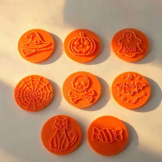 Cookie Cutters for Halloween 8pcs Magnetic Stamp Molds, Pumpkin Ghost And Skeleton Patterns Mold Design, Interchangeable Stainless Steel Embossed