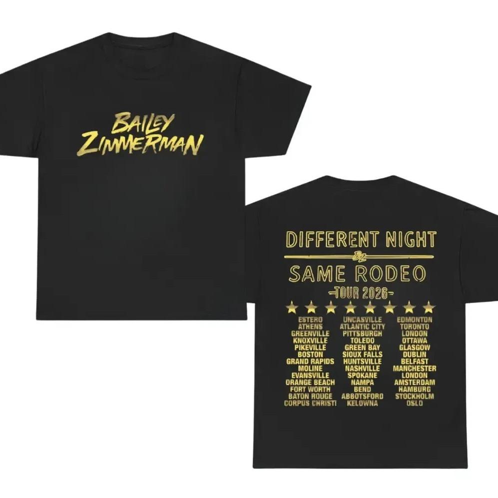 Bailey Zimmerman Fan Merch Different Night Same Rodeo Tour 2026 Unisex T-Shirt