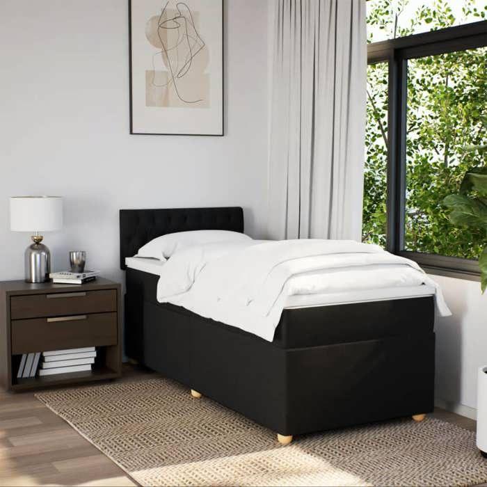 Maison Exclusive - Sommier à lattes de lit avec matelas Noir 90x190 cm Tissu