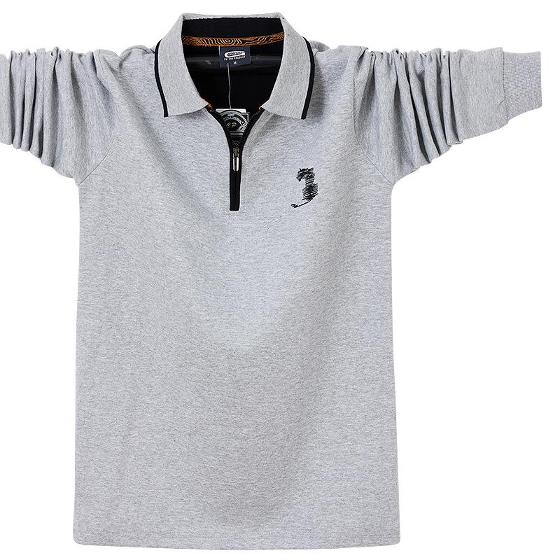 Мужская модная осенняя рубашка-поло с застежкой-молнией и лацканами 2262 — свободная, большого размера, с длинными рукавами