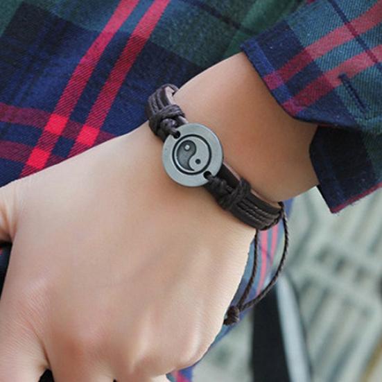 Мужчины Женщины Сплав Тай Чи Инь Ян Шаблон Искусственная Кожа Оплетка Браслет Цепь