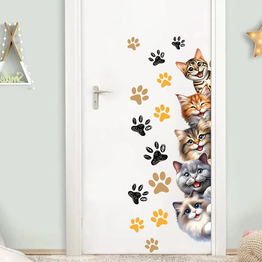 Cute Cats Wall Stickers for Door Home Decor Living Room Background Decals Bedroom Decoration
