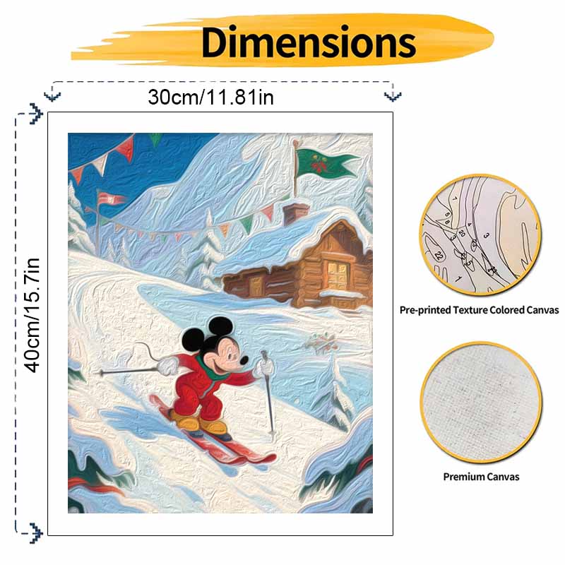 Disney Цифровая масляная живопись катание на лыжах гора зимняя хижина ручная роспись домашний декор картина