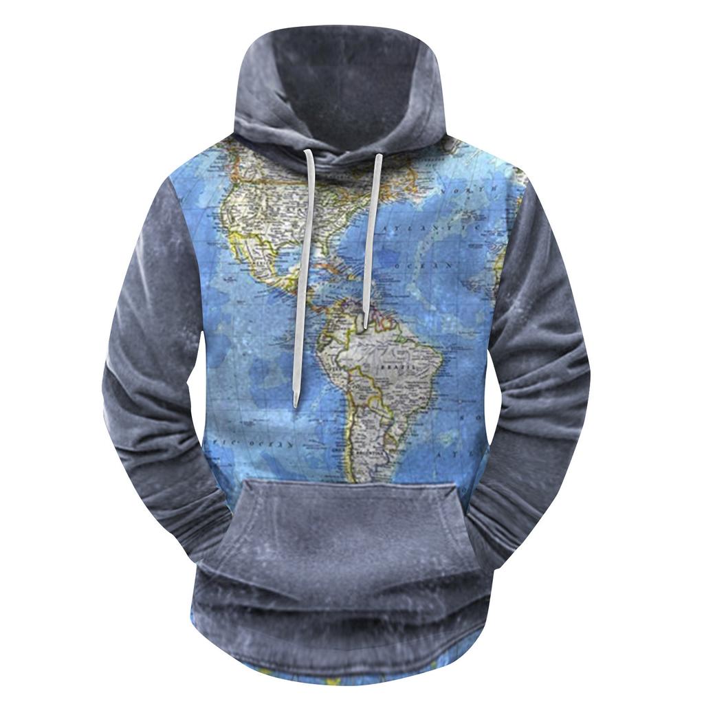 Модный свободный мужской и женский свитер с капюшоном с длинным рукавом и принтом