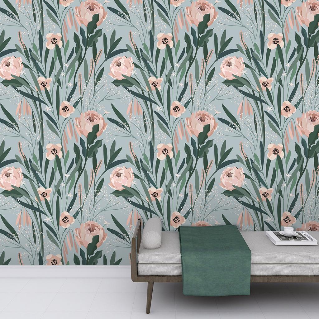 Бохо Розовые Цветочные Обои Самоклеящиеся Обои Зеленый Лист Съемная Контактная Бумага для Ванной Кухни