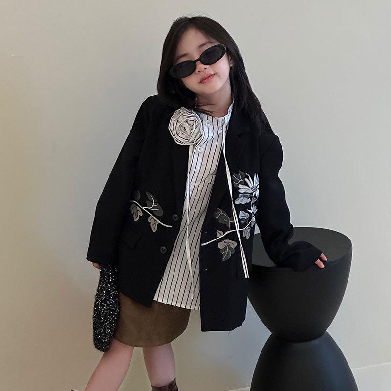 Комплект костюма для девочек «Осень 2025» с вышивкой хризантем - Модная повседневная детская одежда