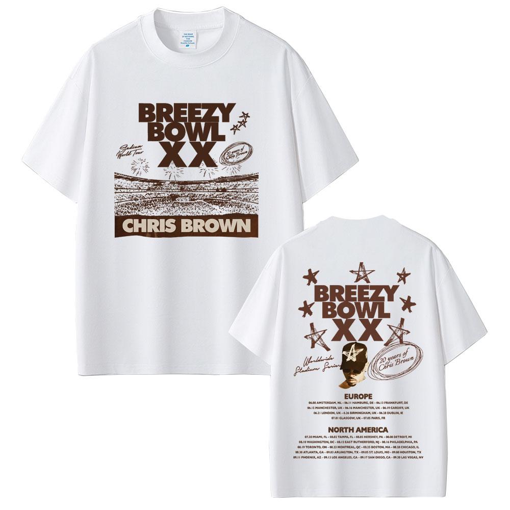 Rapper Chris Brown Breezy Bowl XX 2025 Tour Tshirt Unisex Women Casual Cotton Vintage T Shirts Summer Hip Hop Oversized Tshirts