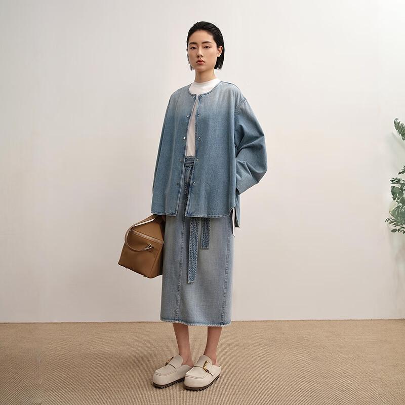 LESS 2025 Autumn Light Blue Loose Fit Denim Jacket