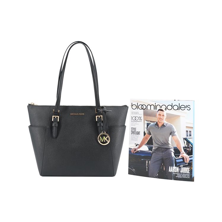 Michael Kors Mk Charlotte Винтажная Однотонная Сумка-тоут Большой Вместимости с Подвеской-логотипом для Поездок на Работу и Покупок Женская тоут Черная 35T0GCFT7L-BLACK