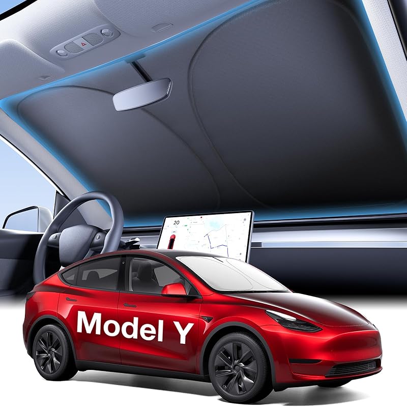 Солнцезащитный козырек на лобовое стекло Wigoo для Tesla Model Y 2025 года [Оригинальный дизайн, 100% защита от солнца] Складной, теплоотводящий, с сумкой для хранения.