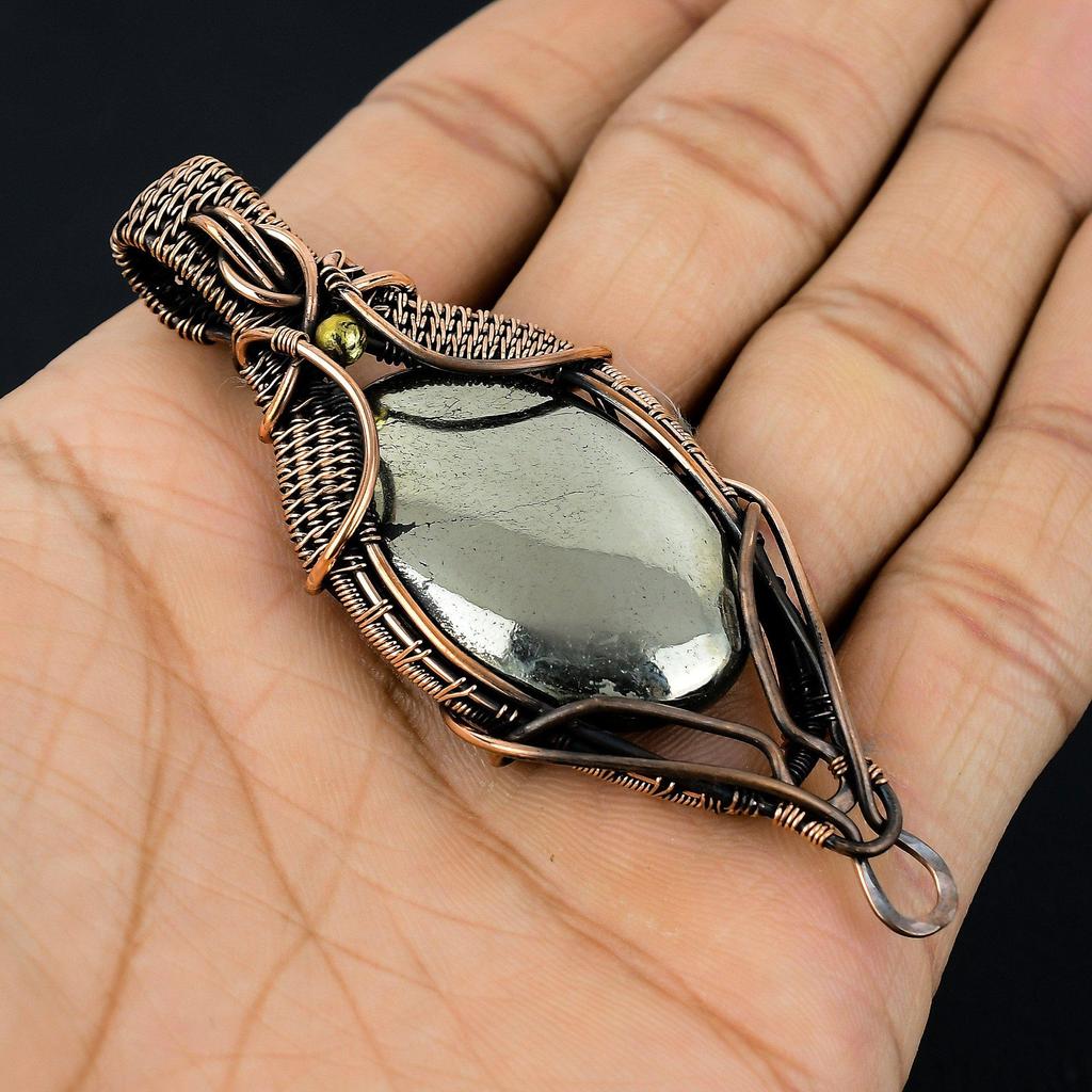Golden Apache Pyrite Pendant, 999 Copper Wire Wrapped Jewelry, Gemstone Pendant, Gift For Her Handmade Dainty Jewelry