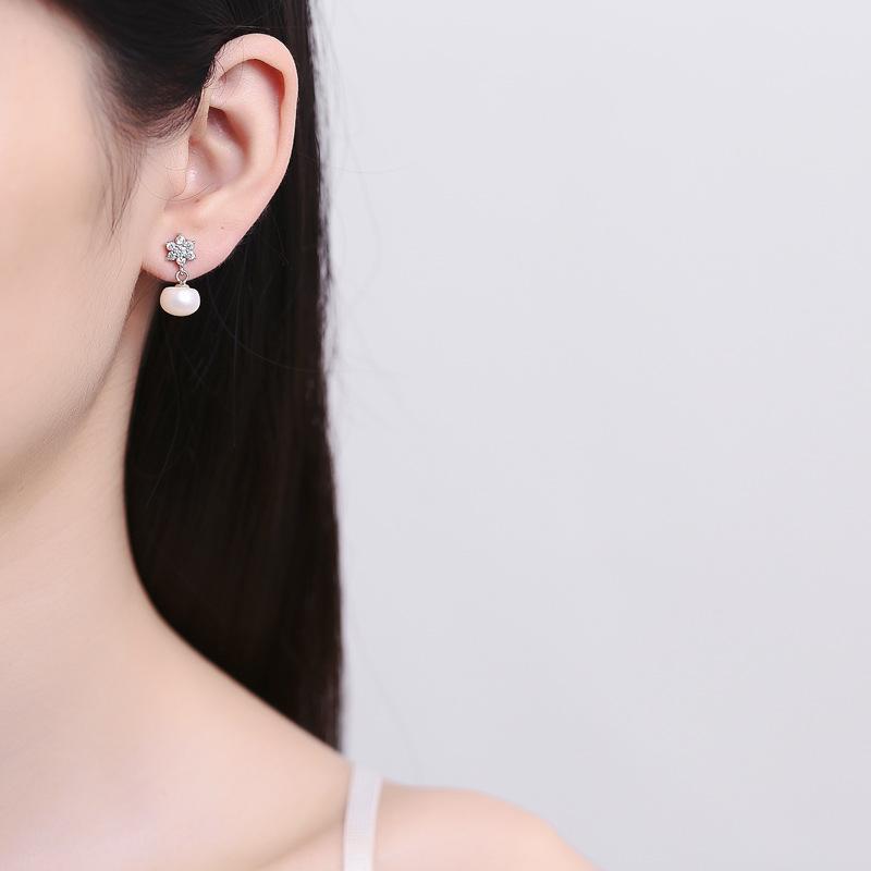 Модные серьги-снежинки с темпераментом для женщин, короткие серьги из пресноводного жемчуга в японском и корейском стиле, индивидуальная настройка серебряных украшений Meilong