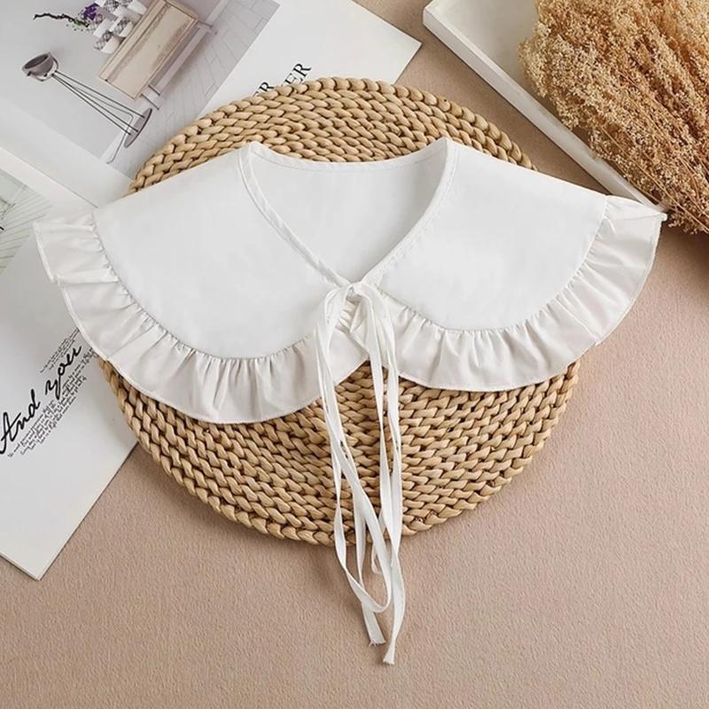 Linbaiway Lace Chiffon Doll Fake Collar Ladies Shawl Wrap Removable Detachable Embroidered False Collar Clothes Accessory