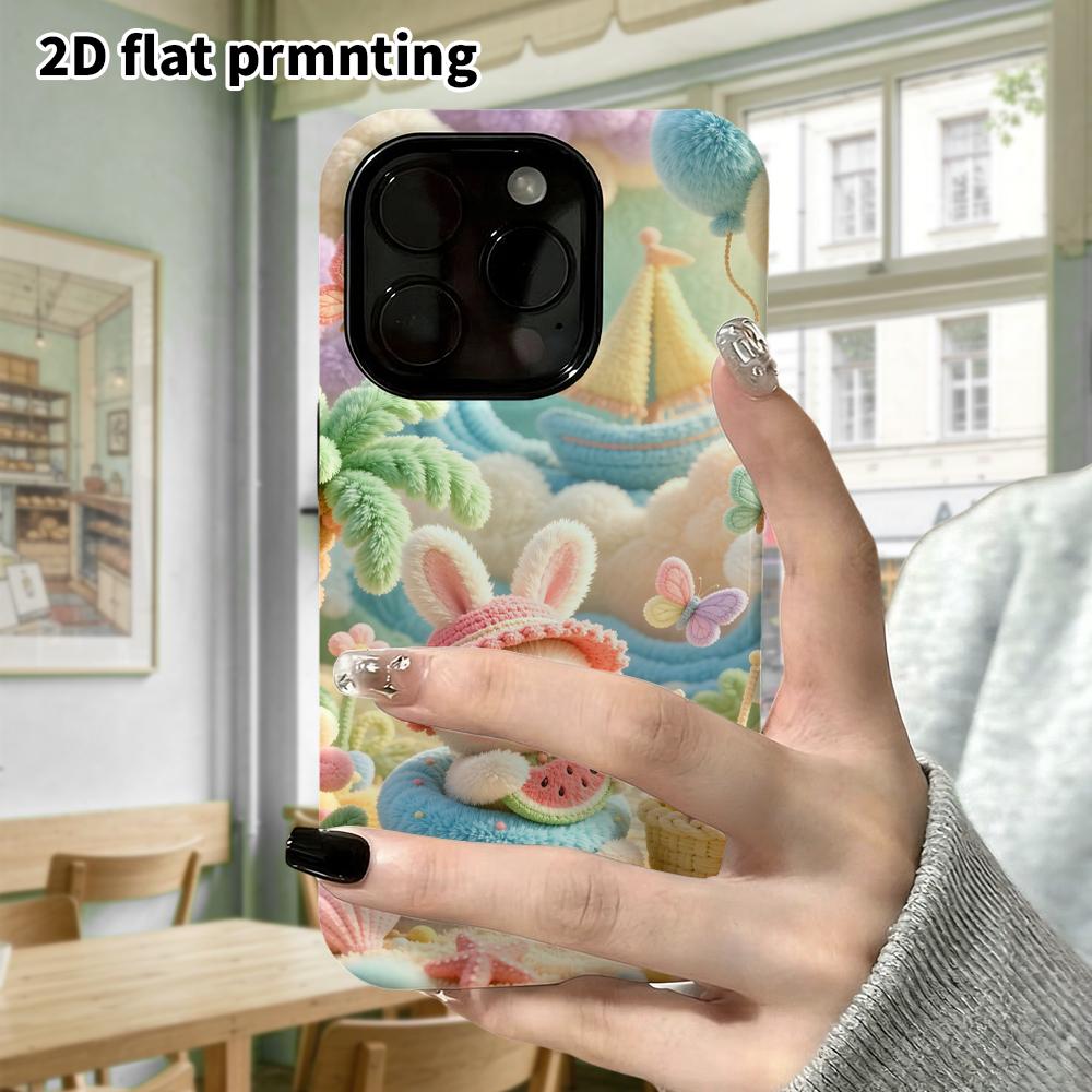 Чехол для телефона: 2D плоский, подходит для защитного чехла iPhone 18 17 16 15 14 13 12Pro, маленький кролик на морском отдыхе, идеальный Рождественский и Хэллоуинский празд
