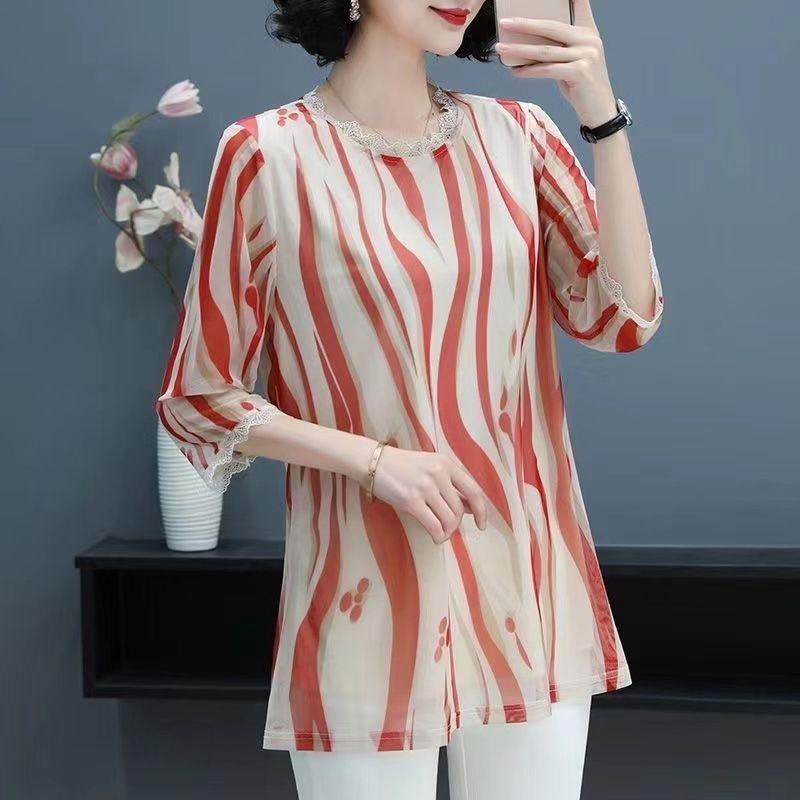 Весенне-летняя женская шифоновая рубашка, модная тонкая, чтобы прикрыть живот, сетчатая марлевая блузка с тонкими секциями, новая женская рубашка