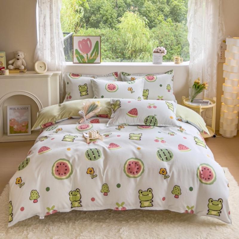 Утолщенный потертый комплект из четырех предметов, осенне-зимний комплект из хлопка из 4 предметов, простыня, пододеяльник, комплект наволочек, постельное белье.