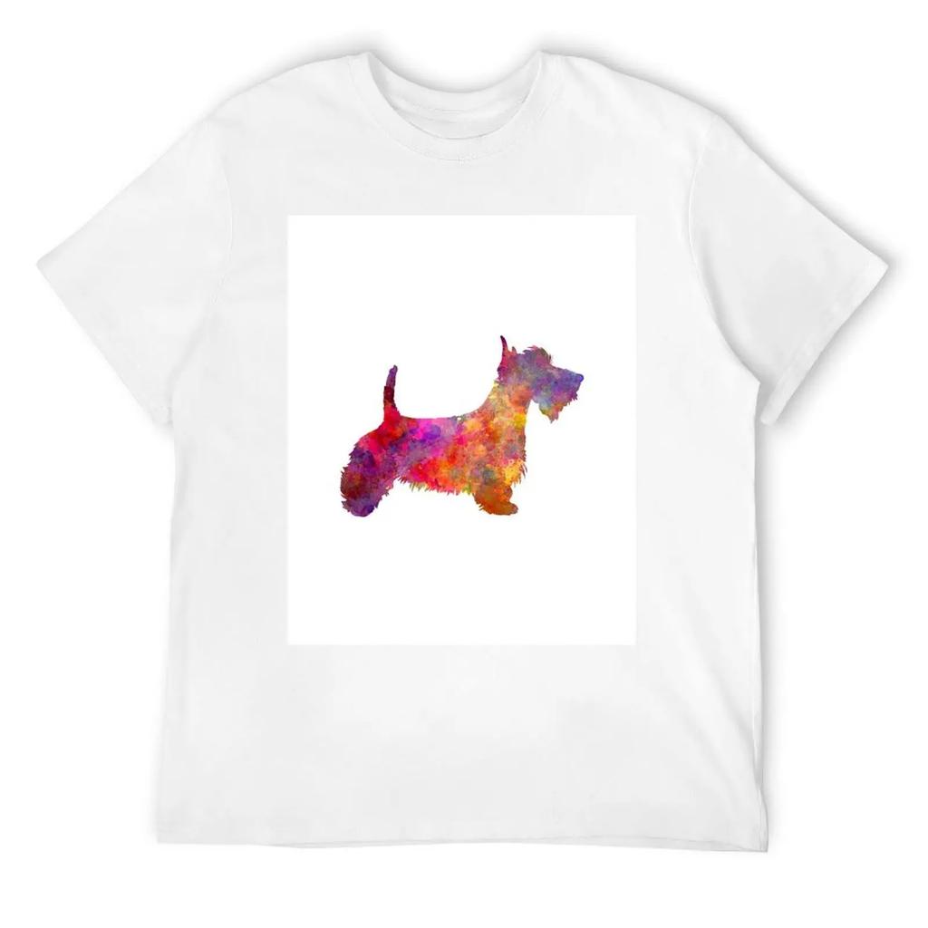 Футболка с изображением шотландского терьера в акварельном стиле для мальчика, аниме-фигурки, летние футболки для мужчин, графика