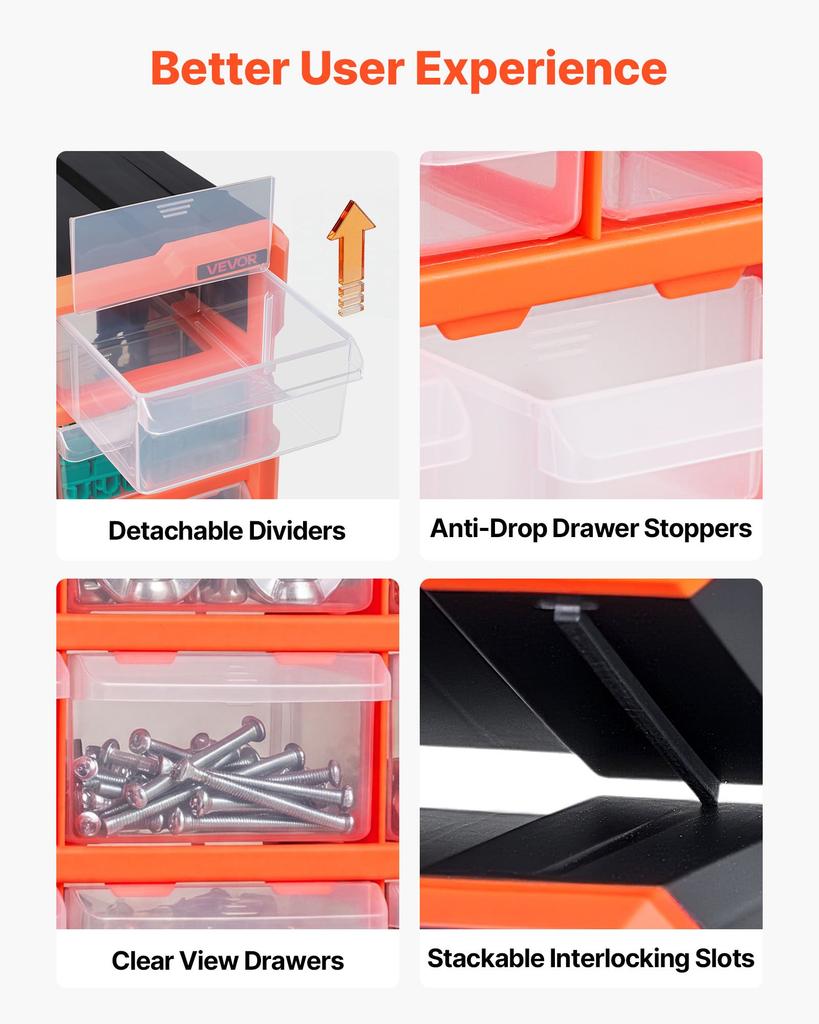 VEVOR 18-Drawer Storage Organizer, Plastic, Drawer Storage Cabinet for Garage Organization, Stackable Small Parts Organizer, Wall-Mounted Toolbox