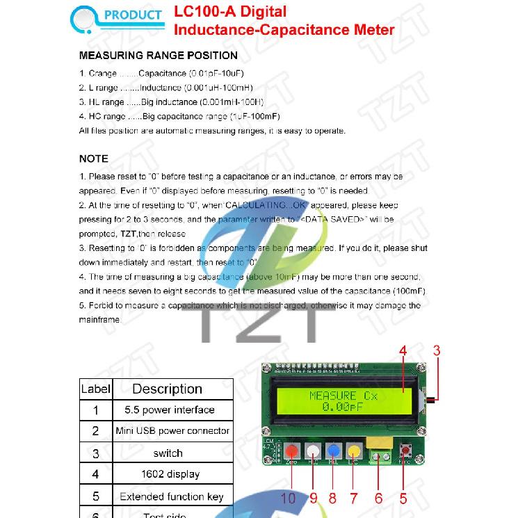 1/3 шт. LC-100A Цифровой ЖК-измеритель емкости и индуктивности LC-метр 1 пФ-100 мФ 1 мкГн-100 Гн ЖК-дисплей Высокая точность Полностью функциональный