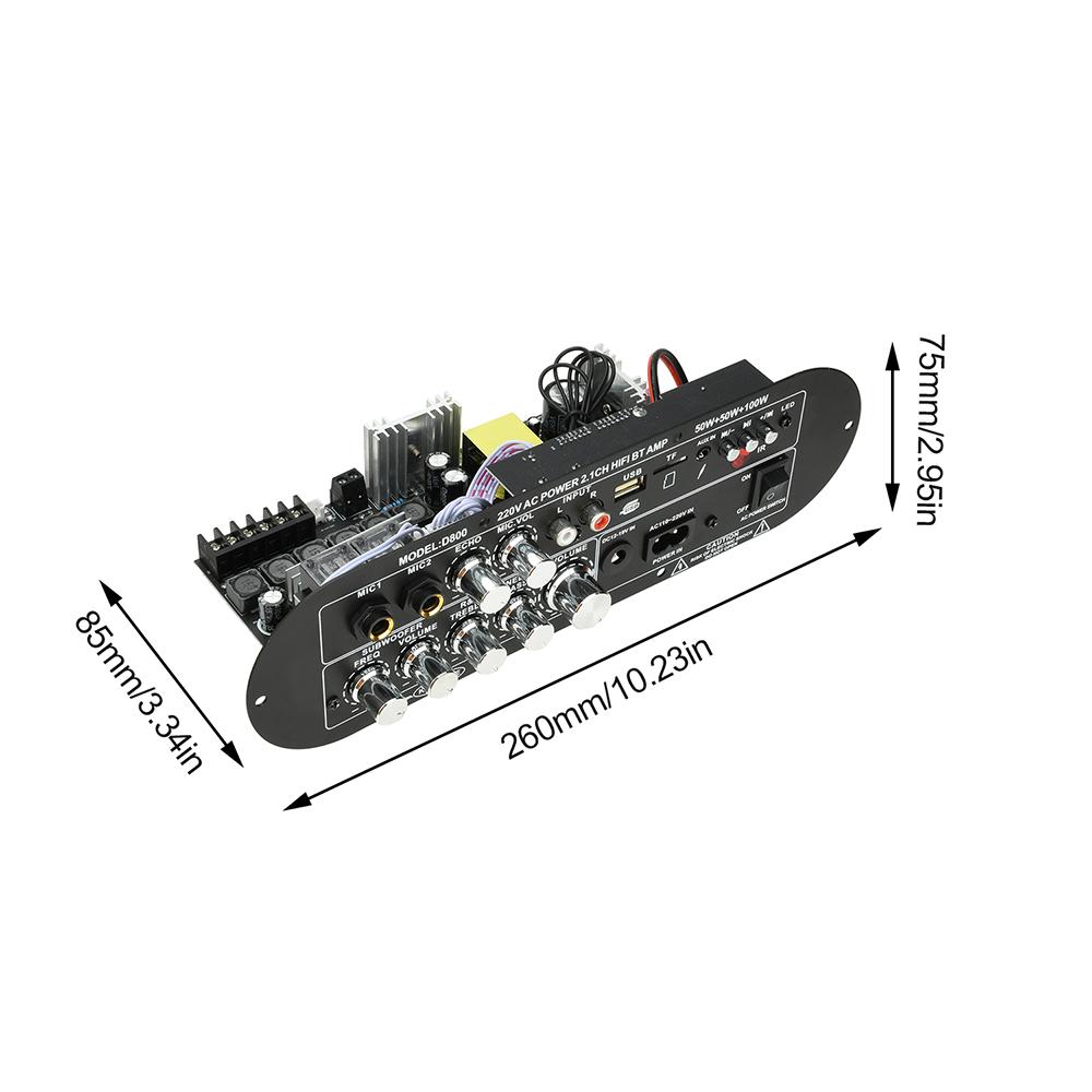 Плата усилителя Bluetooth 2.1-канальная D800, выходная мощность 50 Вт+50 Вт+100 Вт, с Bluetooth 5.0, AUX+MIC, FM+USB+TF-карта