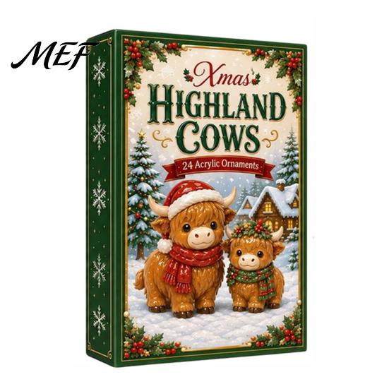 Advent Calendar for Holiday Gifts Highland Cow Calendars 2026, 2D Acrylic Ornaments, 24 Days Christmas Adults Countdown with Collectible Mini Figures
