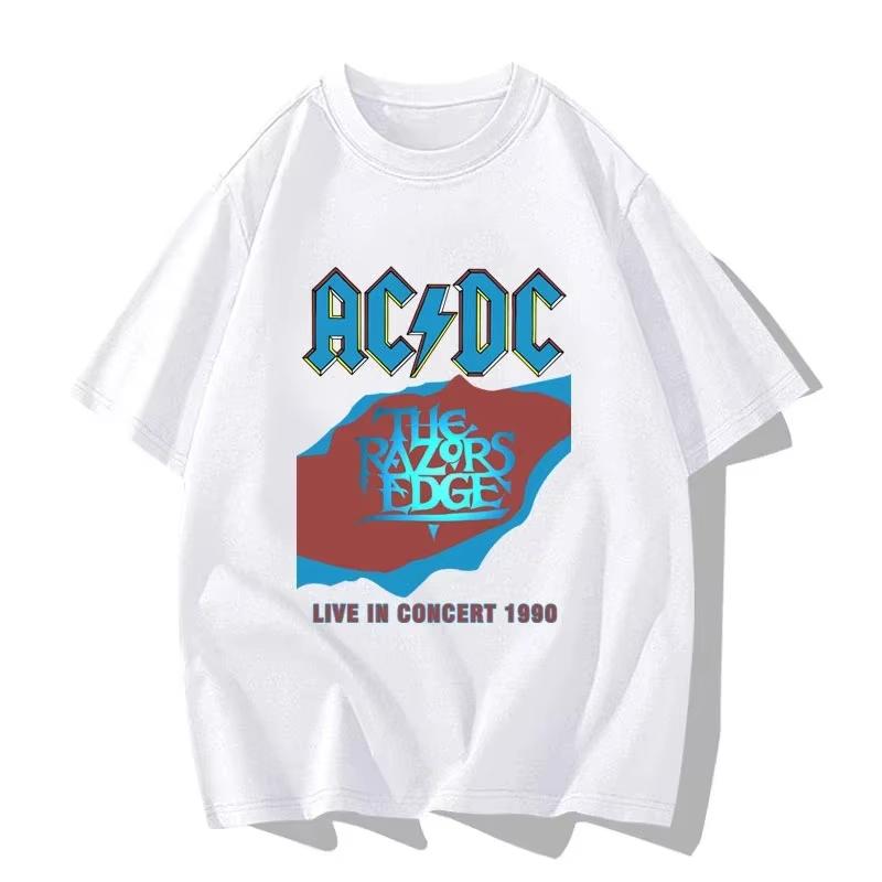 Europe and The United States ACDC Band Around The Nostalgic Classic Cotton Loose  Casual Short-sleeved T-shirt