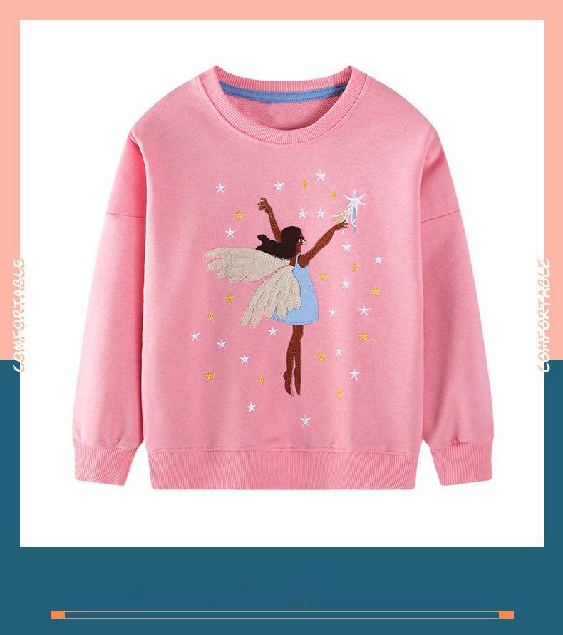 Girls Embroidered Sweatshirt Kids Cotton Knit Crew Neck Base Layer Top