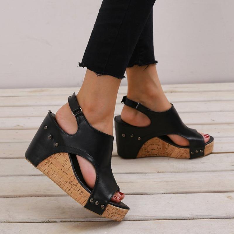 Roman Sandals, Flat Bottomed Thick Soled Sandals, Plus Size Shoes, Fish Mouth Women's Wedge Heel Sandals, Women's