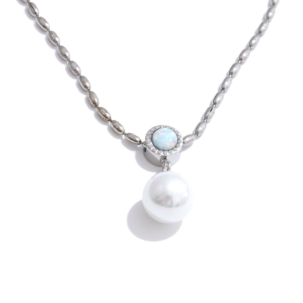 Yhpup New Korean Exquisite Australian Shell Stainless Steel Simulated Pearl Pendant Necklace Daily Versatile Chic Collar Jewelry