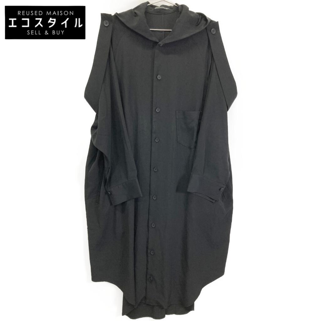 Yohji Yamamoto [Excellent Condition/25% Stainless Steel] Collections FP-D66-500 TA/PE CREPE DE CHINE HOODED DRESS Dress 2 blackUsed