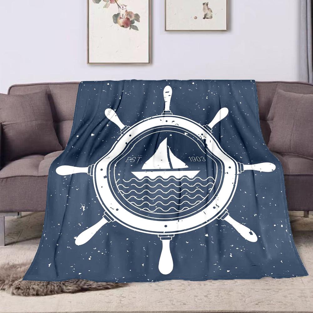 "Vintage Nautical Ship Wheel Design" Patterned flannel blanket perfect for the bedroom living room, sofa, or a little nap