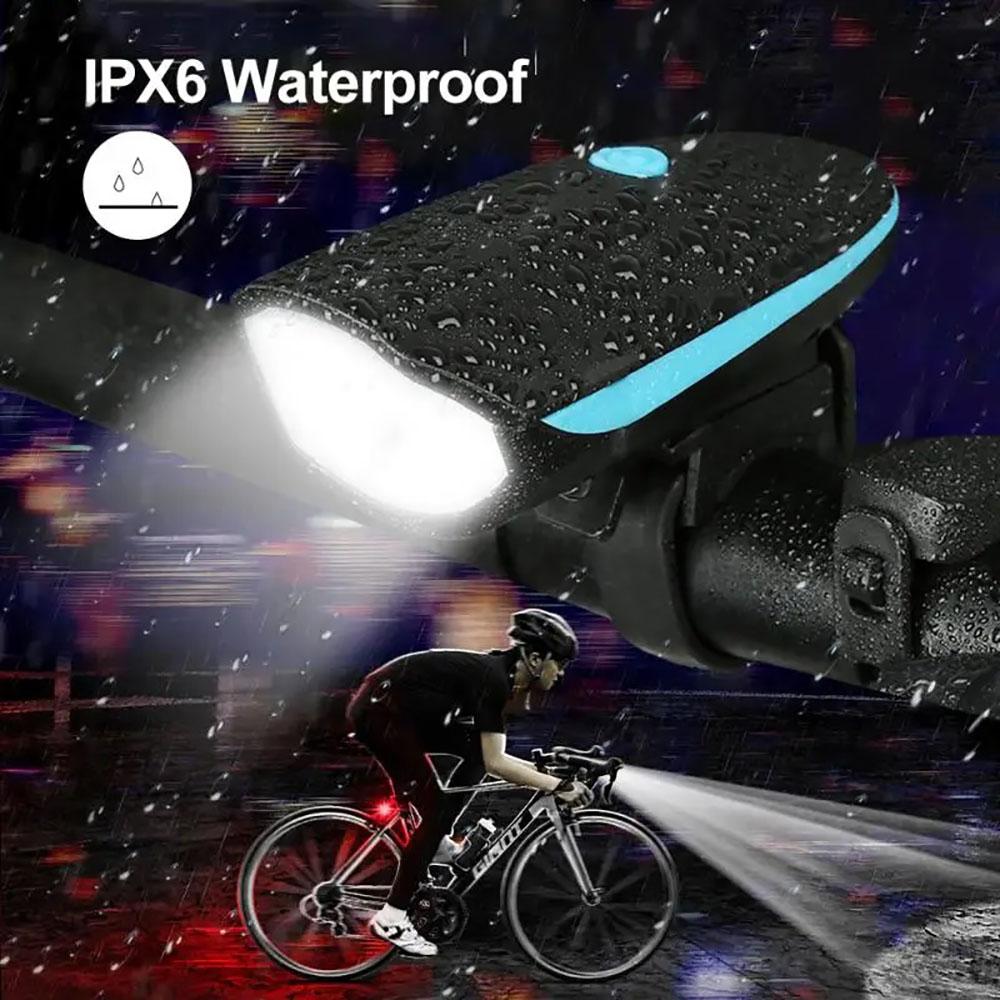 USB Rechargeable Bike Headlight with Horn Waterproof LED Front Light for Mountain Road Bicycle Night Riding Safety