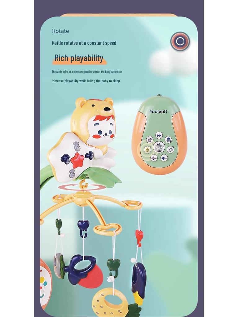 Multi-Functional Music Crib Mobile with Remote Control, Projection Light, and Educational Soothing Rattle