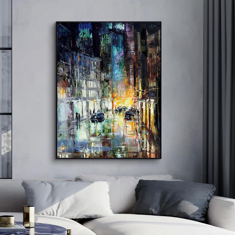 Абстрактные картины на холсте с изображением города, городской пейзаж в ночное время, постеры и принты, настенные художественные картины для гостиной, украшения дома, Куадрос