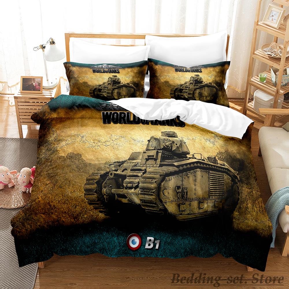 Комплект постельного белья Game World Of Tanks Single Twin Full Queen King Size Bed Set Adult Kid Bedroom Duvetcover Sets Anime Bed