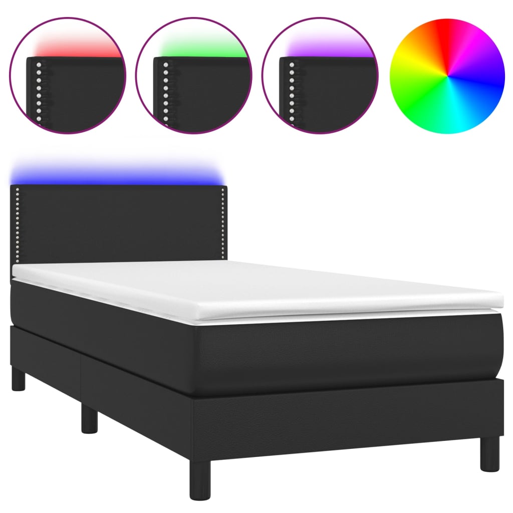 Vidaxl Łóżko Kontynentalne Z Materacem I Led Czarna Ekoskóra 80X200 Cm