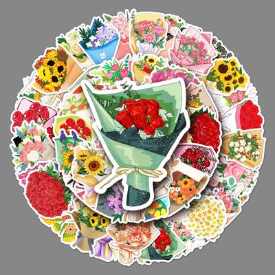50 Bouquets of Doodle Personality Cartoon Small Fresh Flowers DIY Water Cup Mobile Suitcase Stickers Waterproof