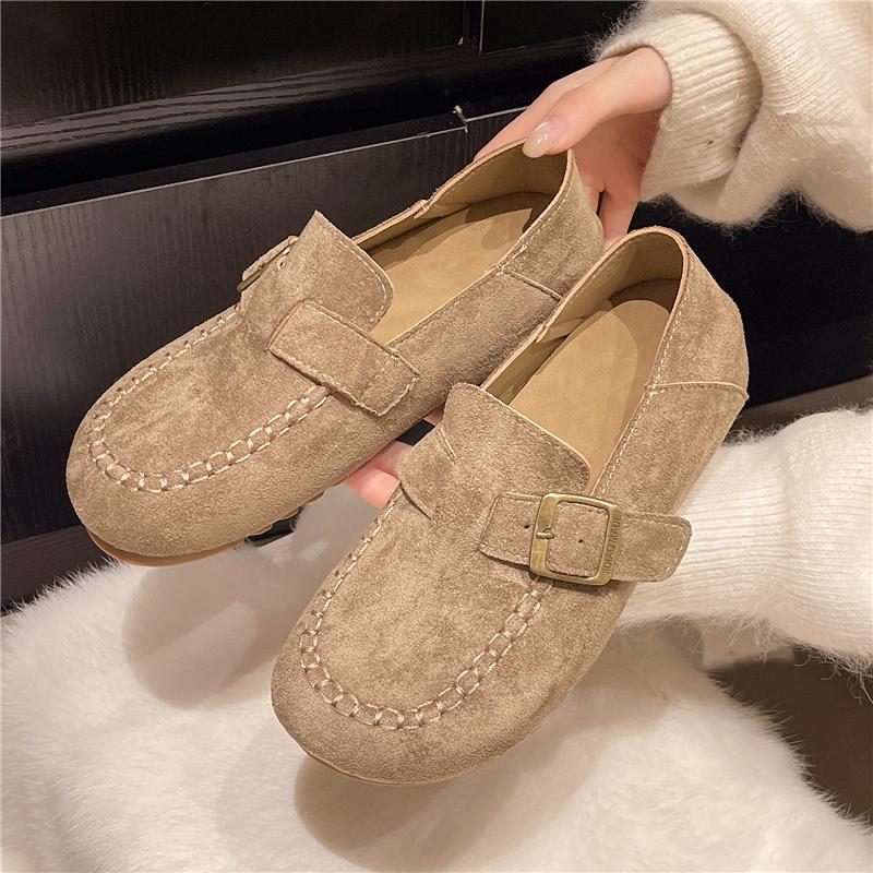 Fashion Aphixta Suede Upper Flat With Woman Loafers Shoes Sewing Design Slip On Ladies Shoes Khaki Round Toe Casual Shoes