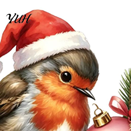 Creative Christmas Gift Ideas Bird Window Cling, Static Sticker with Santa Hat And Bauble, Waterproof PVC Glass Decals UV-Resistant Decal for